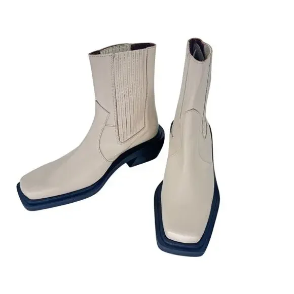 Alohas Boots Short Ranch Leather 7.5 Cream Cowboy - Picture 2 of 8